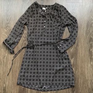 LOFT Olive, Maroon and Cream Print Dress